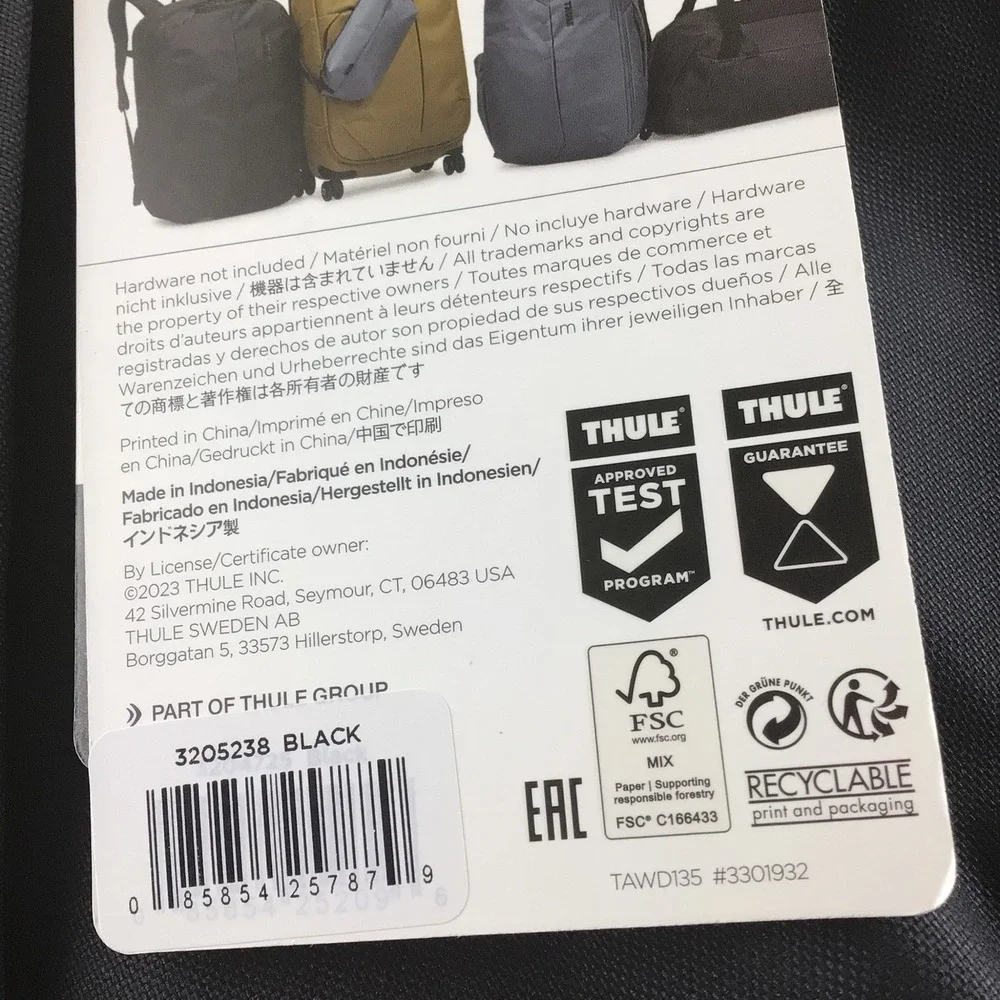Thule Aion Duffel 35L Black Waxed Canvas Travel Bag Crossbody 3204725 NEW